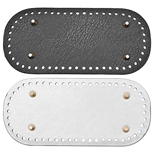 2PCS Crochet Bag Bottom, PU Leather Bag Bottom Base Pad, Oval Long Knitting Bags Nail Bottom Shaper, DIY Bag Bottom Cushion for Handbag, Shoulder Bags, Purse Making, Black, white, 8.66x3.93inch