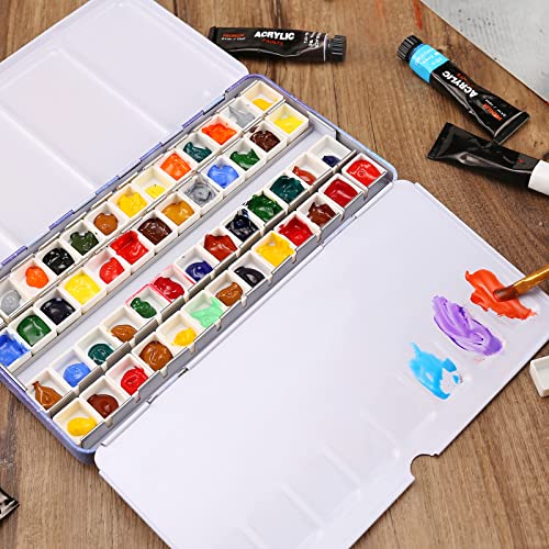 MYARTOOL Empty Watercolor Palette, Purple Empty Watercolor Tin Palette Paint Case with 48 PCS Empty Half Pans for DIY Travel Watercolor Palette, Acrylic and Oil Painting