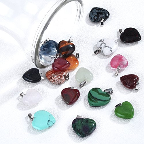 Outus 20 Pieces Heart Shape Stone Pendants Chakra Beads DIY Crystal Charms, 2 Different Sizes, Assorted Color