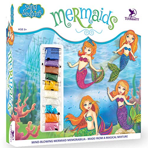 Toykraft: Arts and Crafts for Kids Ages 5-12, Mermaid Craft Kit, Sand Art Kits for Kids, Girls Craft Kits - Sand and Sequin Craft Mermaids