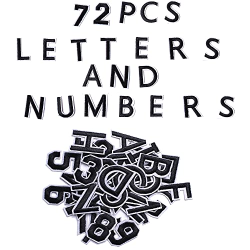 Harsgs 72 PCS Iron on Letters Numbers Patches, Embroidered Patches Letters A-Z Numbers 0-9 Applique for Clothes, Dress, Hat, Jeans, DIY Accessories, Black