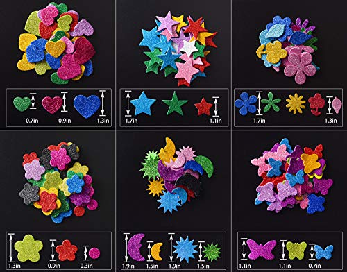 [6 Pack]Glitter Foam Letter Stickers Foam Stars Heart Self-Adhesive Stickers 3D Color Journaling Stickers for Kids Creative Toys DIY Scrapbooking Card Making Accessories,Assorted Mixed Colors.