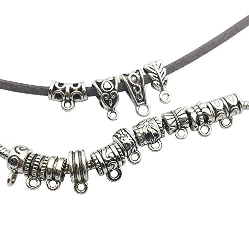 iloveDIYbeads 100g (About 125pcs) Mixed Tibetan Tube, Spacer Bail Bead Hanger Fit Charm European Bracelet Pendant (Antique Silver), 125