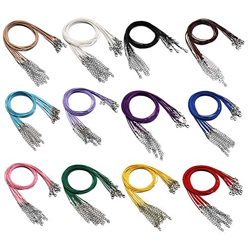 60Pcs Waxed Necklace Cord Bulk for Jewelry Making,Necklace Rope String with Clasp for DIY Bracelet Pendant,Multicolor(18 Inches and Thickness 1.5mm)