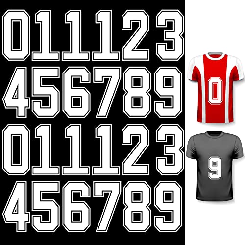 24 Pcs Iron on Numbers, Jersey Heat Transfer Numbers 0 to 9 for Team Uniform Sports T-Shirt Football Basketball Baseball (White with White Border, 8 Inch)