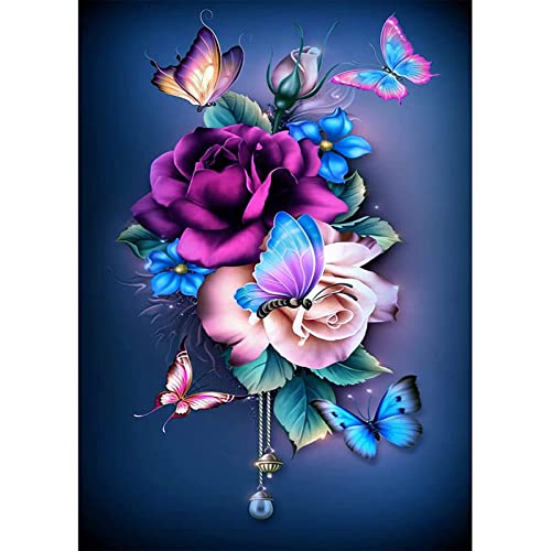 KTHOFCY 5D DIY Diamond Painting Kits for Adults Kids Butterfly Flowers Full Drill Embroidery Cross Stitch Crystal Rhinestone Paintings Pictures Arts Wall Decor Painting Dots Kits 15.7X11.8 in