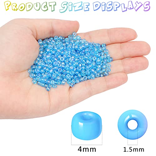 MIKIMIQI 2200pcs Glass Seed Beads Bulk, 4mm 6/0 Pony Beads Bulk for Jewelry Making Mini Spacer Beads Loose Beads Craft Small Glass Seed Beads for DIY Bracelet Wrist (Blue AB)
