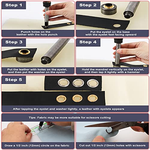 1/2 Inch Grommet Kits, 210 Sets Gold Sewing Eyelets Sets, Metal Grommet Tool Kits with Installation Tool for Leather, Fabric, Curtain,Clothes, Belt, Shoes