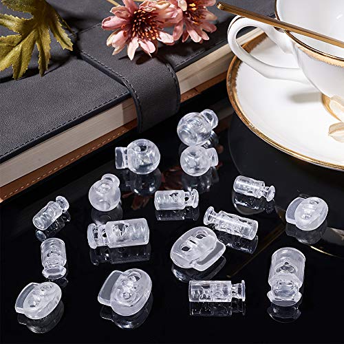 PandaHall 160pcs Clear Spring Fastener 8 Styles Plastic Spring Cord Locks Toggle Stopper Slider Buttons for Drawstring Shoelaces Clothing Backpack Bags Fastening