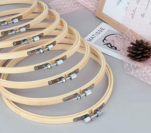 Bamboo Round Embroidery Hoop - Umoonfine 8 Pieces 8 Inches Embroidery Hoops Adjustable Bamboo Circle Cross Stitch Hoop for Creating Embroidery Pieces,Ornament Crafts