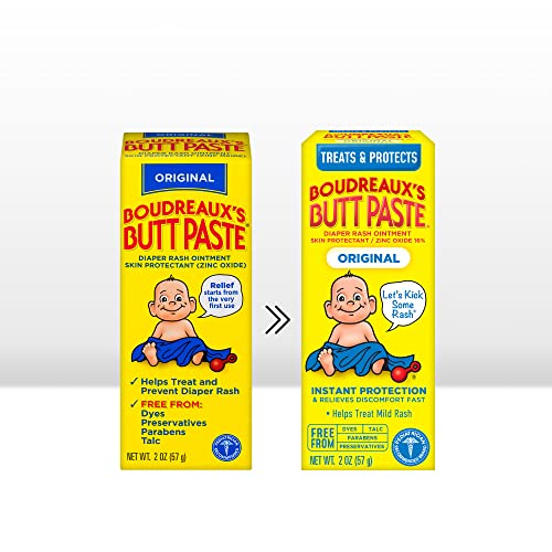 Boudreaux's Butt Paste Original Diaper Rash Cream, Ointment for Baby, 2 oz Tube