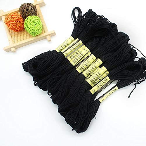 Black Embroidery Floss, 24 Skeins Embroidery Thread Friendship Bracelet String, Cross Stitch Threads Hair Wrap Yarn
