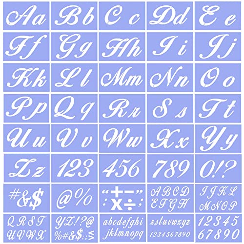 Letter Stencils for Painting on Wood - Alphabet Stencils with Calligraphy Large Font and Cursive Letters Numbers Signs - Reusable Plastic Art Craft Stencils - Set of 40 Pcs - 160 Designs