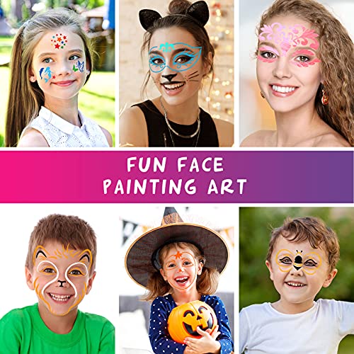 40 Pieces Face Paint Stencils Face Painting Kit Includes 30 Pieces Pumpkin Paint Stencils Masquerade Painting Stencils Bat Face Stencils 10 Pieces Paint Brushes for Party Face Drawing Makeup