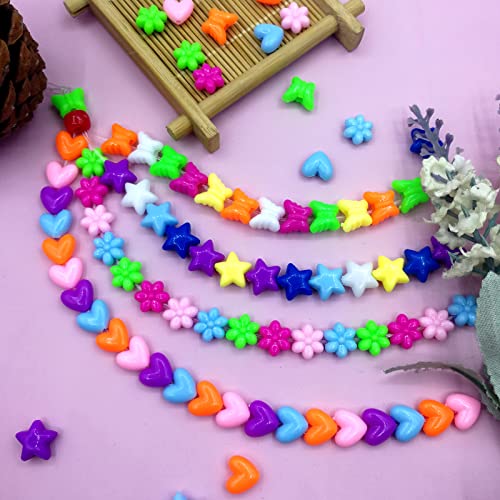 Amaney 500pcs Heart Flower Butterfly Star and Pony Beads Multi Color Acrylic Big Hole Beads for Bracelet Necklace Craft Jewelry Making