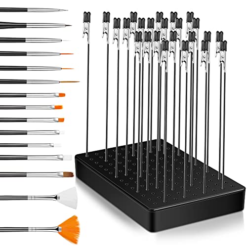 Painting Stand Base Holder and 24 Pcs Alligator Clip Sticks and 15 Pieces Clean Brush for Airbrush Spraying Hobby Modeling Parts for DIY Card Photo Memo