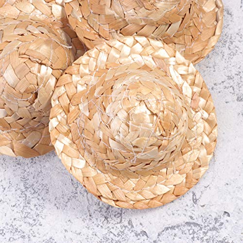 Toyvian Mini Doll Straw Hat Handcraft Doll Straw Cap Woven Cap DIY Material Straw Hat Natural Mini Hand Knitting Hat for Handcraft Doll Toy 12pcs (8cm)