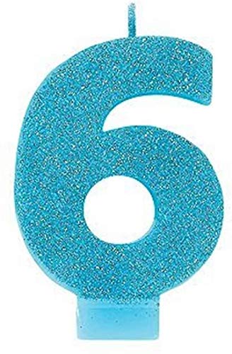 Amscan 6 Glitter Numeral Candle, 3 1/4", Caribbean Blue