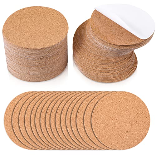 Yalikop 120 Pieces Self Adhesive Cork Sheets 4 x 4 Inches Cork Board Tiles Cork Board Squares Cork Backing Cork Adhesive Sheets Sticky Cork Mat for Cork Coasters and DIY Crafts Supplies (Round)