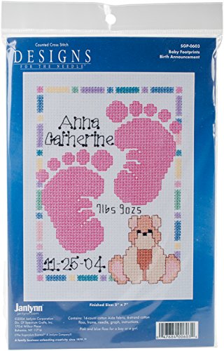 Janlynn/Special Moments Mini Counted Cross Stitch Kit 5"X7", Baby Footprints (14 Count)