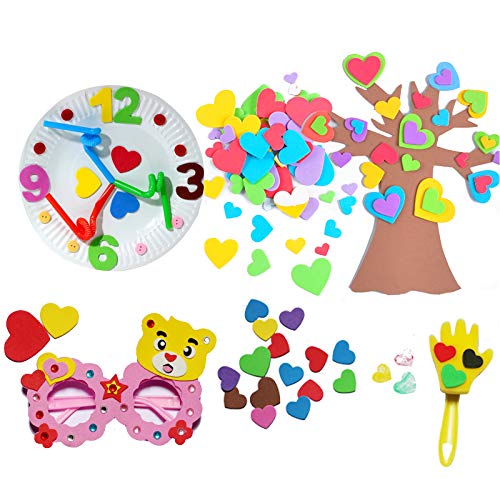 6 Pack Self-Adhesive Foam Glitter Stickers Assorted Colors Kid's Arts Craft Supplies for Greeting Cards Home Decoration Love Heart Stars Shapes and Flowers Shapes Stickers