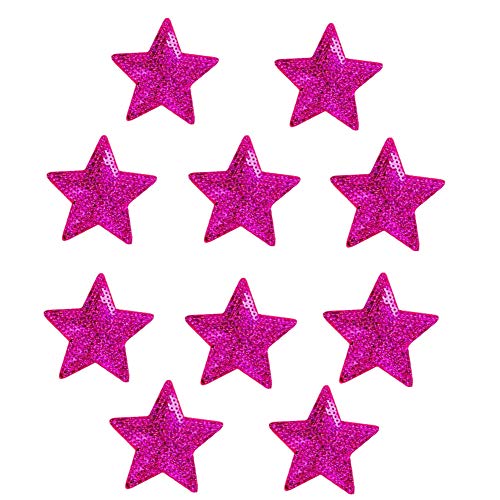 Ximkee Pack of 10 Shiny 5 Star Sequins Sew Iron on Applique Embroidered Patches-Rose