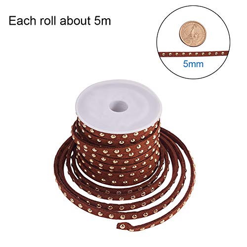 PH PandaHall 33 Yards Faux Suede Cord 5mm Faux Leather String with Rivet 6 Colors Studded Velvet Beading String Suede Cord with Punk Golden Rivet for Jewelry Necklace Bracelet Making Costume Decor