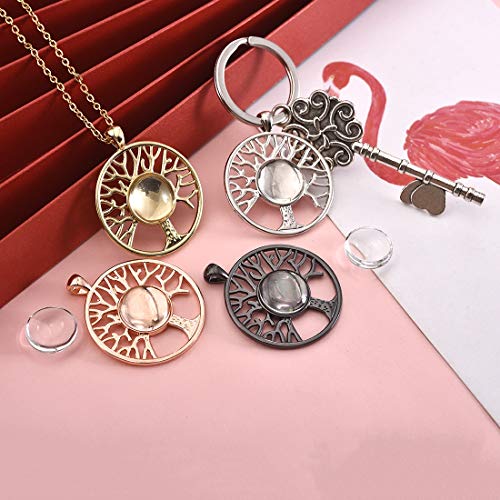 LANBEIDE 60Pieces Cabochons Crafting Kits-20Pcs Tree of Life Bezel Pendant Blank Trays with 20Pcs Glass Dome and 20Pcs Black Necklace Cords with Clasps for DIY Jewelry Making