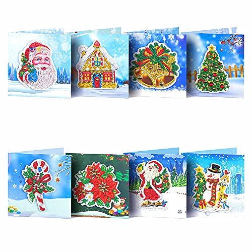 Huacan 8 Pack Diamond Painting Kits for Adults Christmas Cards Diamond Art for Beginner Paint with Diamonds Greeting Cards 5D DIY Gem Painting Crafts Gift for Holiday, Friends and Family