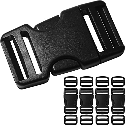 Buckles for Straps 1": Quick Side Release Plastic Buckle Clip 4 set + Tri-Glide Slide 8 pcs Fit 1 inch Wide Nylon Strap Webbing Belt, Heavy Duty Dual Adjustable No Sew, Backpack Parachute Replacement