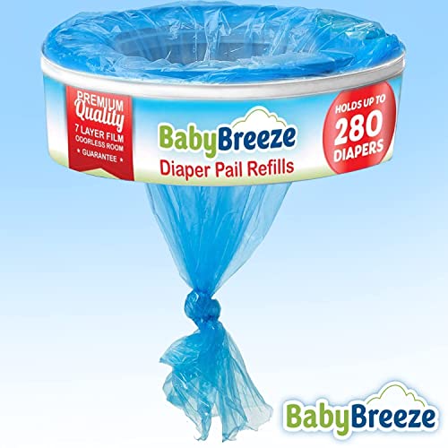 BabyBreeze Diaper Pail Refill Bags Compatible with Playtex Diaper Genie Pails Odor Absorbing Diaper Disposal Trash Bags - 1400 Count (5-Pack)
