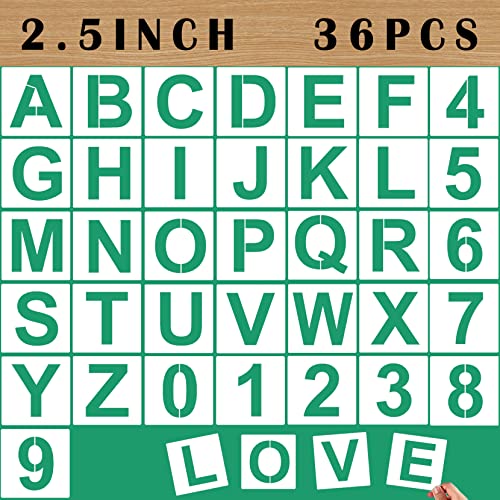 Mossdecal 36PCS Letter Stencils 2.5 inch Reusable Plastic, Small Alphabet Craft Stencils and Number, Letter Stencils for Painting on Wood, Wall, Fabric, Tracing, Rock, Chalkboard, Signage