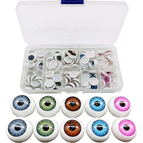 TIHOOD 100pcs/box 12mm Doll Eyeballs Half Round Acrylic Eyes for DIY Doll Bear Crafts Halloween