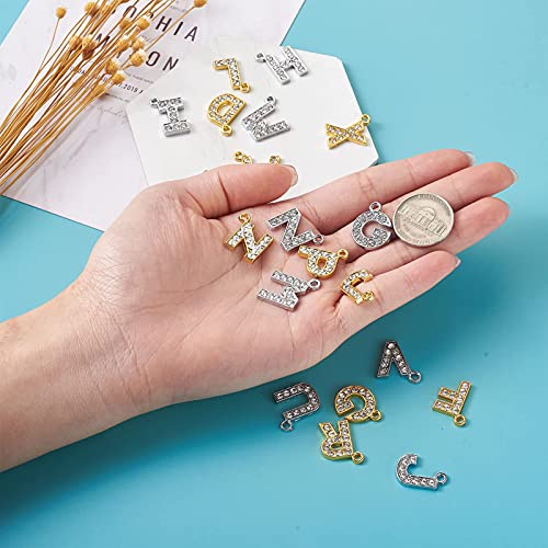 PandaHall 52pcs Rhinestone Alphabet Charms Golden & Platinum A-Z Initial Letters Diamond Dangle Pendants for DIY Name ID Necklace Bracelet Jewelry Making