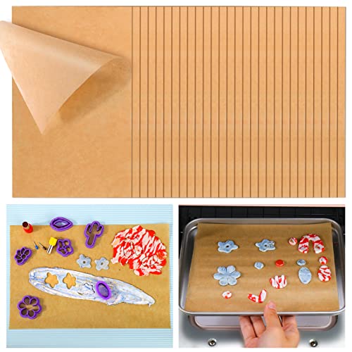BABORUI 100Pcs Polymer Clay Baking Paper, Reusable Greaseproof Paper Polymer Clay Tools, Non-Stick Clay Oven Bake Liner Mat for Polymer Clay Cutters DIY Polymer Clay Craft