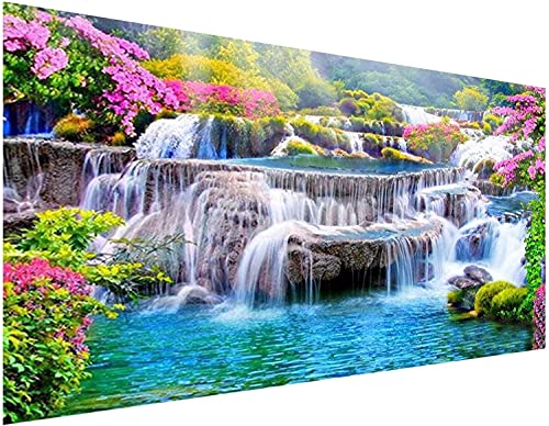 YALKIN 5D Diamond Painting Kits for Adults DIY Large Waterfall Full Round Drill (35.5x15.7in) Crystal Rhinestone Embroidery Pictures Arts Paint by Number Kits Diamond Painting Kits for Home Wall Decor