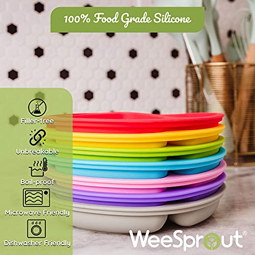 WeeSprout Suction Plates for Babies & Toddlers | 100% Silicone | Plates Stay Put with Suction Feature | Divided Design | Microwave & Dishwasher Safe | 3 Pack