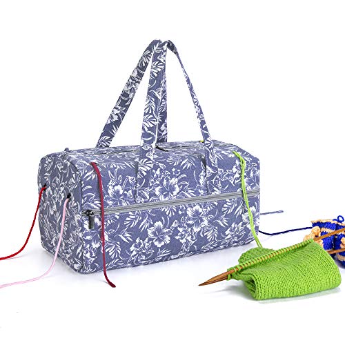Luxja Knitting Bag, Yarn Bag for Yarn Skeins, Crochet Hooks, Knitting Needles (up to 14 Inches) and Other Accessories, Flower
