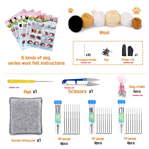 DUKOIPP Needle Felt Starter Kit, Needle Felt Supplies, Wool Felt (Includes Keychain), Needle Felt Pads, Felt Needles, DIY Craft Animal Decor Scissors for Gifts, and Material Instructions
