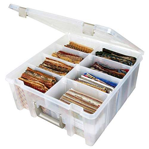 ArtBin 0365500 Super Satchel Double Deep, Portable Art & Craft Organizer with Handle, [1] Plastic Storage Case, Clear with Gold Accents, Clear & Gold