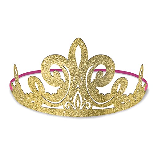 Disney Princess Glitter Paper Tiaras - 3.5" x 6.2" (Pack of 8) - Gold Paper Royalty Crown Accessory, Perfect for Kids Parties and Dress Up Fun