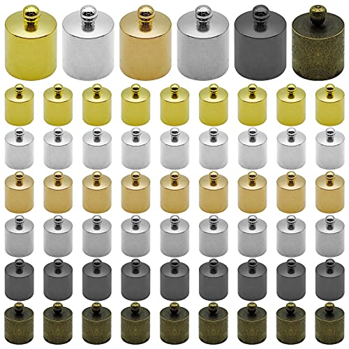 60Pcs Brass Cord Ends Leather Cap,6 Colors Metal Glue in Barrel End Caps Brass Tube Crimp Beads Cord End Caps for DIY Jewelry Making,Bracelet Necklace Pendant Making