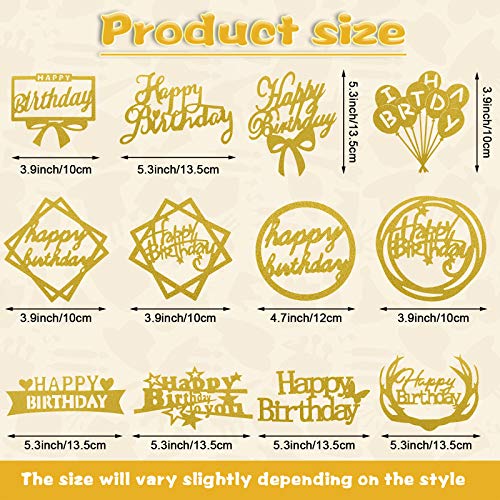 48 Pieces Glitter Happy Birthday Cake Topper Shining Cake Toppers Birthday Cupcake Topper Various Cake Decorations for Birthday Party Photo Props Adult Children Boys Girls (Gold)