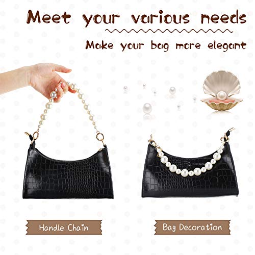 2 Pieces Large Imitation Pearl Bead Handle Chain Short Handbag Purse Chain Replacement Bag Chain Accessories with Golden Clasp for Purse Bags Women (2 cm, 1.4 cm)