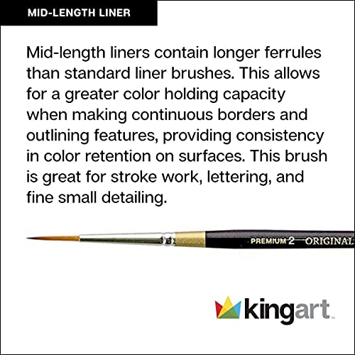 KINGART Original Gold 9375-10/0 Mid Length Liner Series, Premium Golden Taklon Multimedia Artist Paint Brushes, Great with Outlining, Calligraphy & Lettering