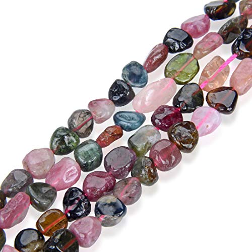 1 Strand Adabele Natural Multi Colors Tourmaline Healing Gemstone 6mm to 8mm Free Form Oval Tumbled Pebble Stone Beads 15 inch for Jewelry Making GZ11-31