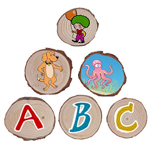 KINJOEK 24 PCS Natural Wood Slices 3.5 - 4 Inch with Bark Unfinished Wood Circles for Coasters DIY Crafts Wedding Decorations Christmas Ornaments