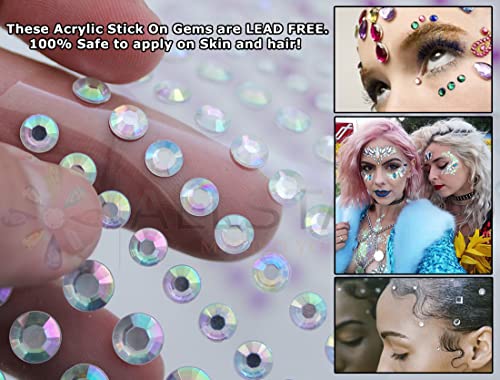 Crystal Clear Self Adhesive Acrylic Rhinestones 3 Sizes 4mm 6mm 8mm Plastic Face Gems Stick On Body Jewels Hair Crystals For DIY Cards And Invitations Crafts Bling Sticker - 5 Sheets - 480PCS
