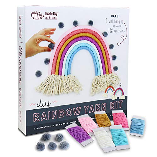 DIY Rainbow Yarn Bedroom Decor (Nursery Decor) makes one wall hanging rainbow & two keychains. Perfect kids crafts for girls age 8 13 years & gifts for teenage girls. Yarn Art Kit for teen girl gifts