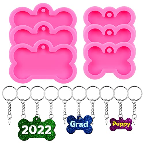 6 Pcs Silicone Dog Tag Mold, Resin Dog Tag Molds for Resin, Dog Bone Shaped Silicone Mold and 10 Pcs Dog Keychain Pendant Clay Mold, for Kitchen or Homemade DIY Crafts, 2 Sizes